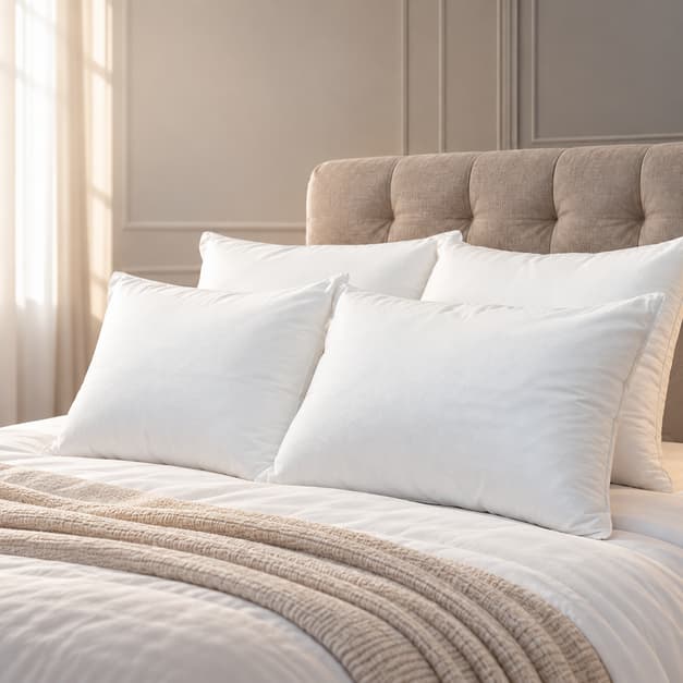 Almohadas blancas en una cama